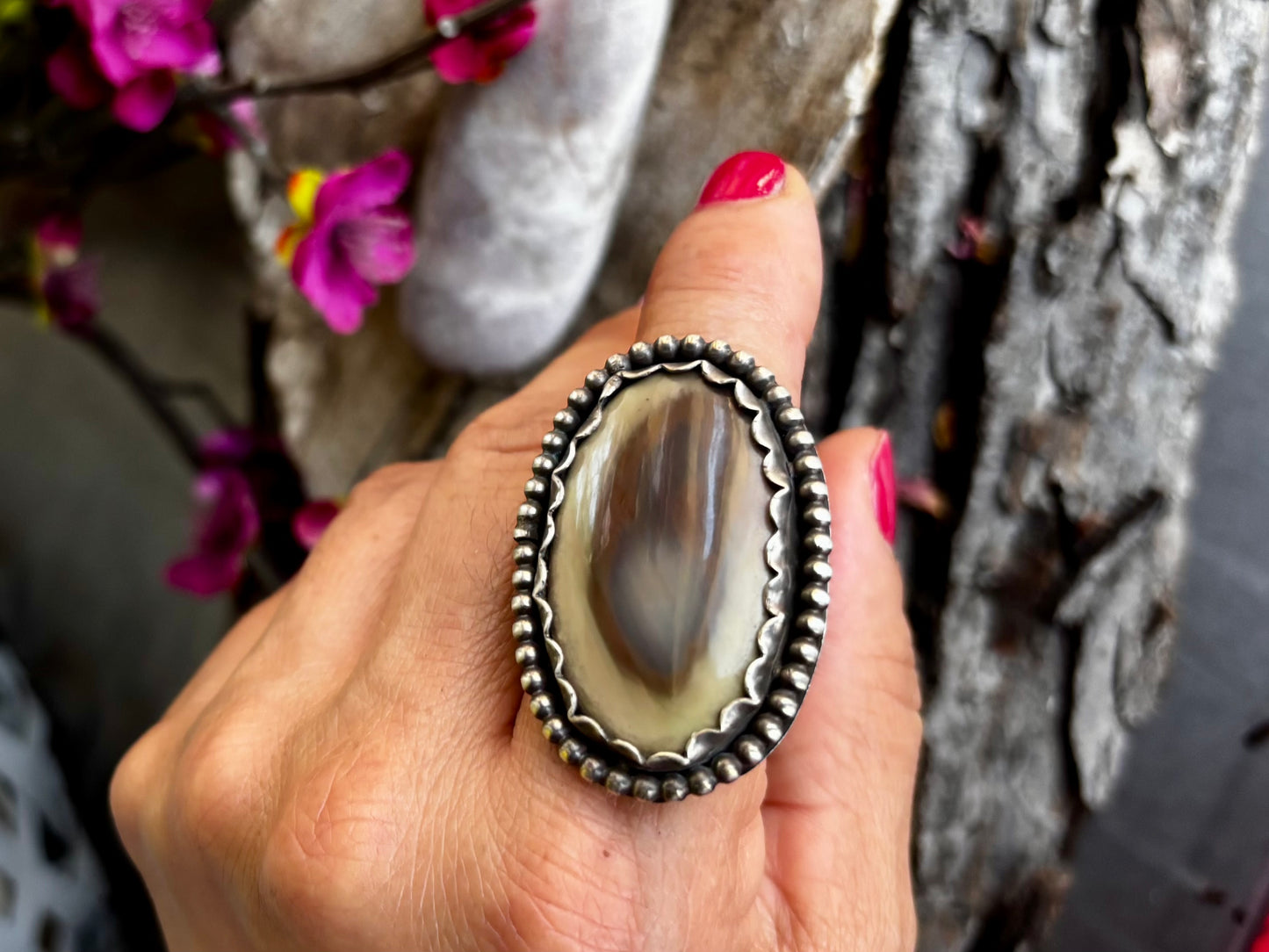 Sterling Silver Imperial Jasper Adjustable Ring