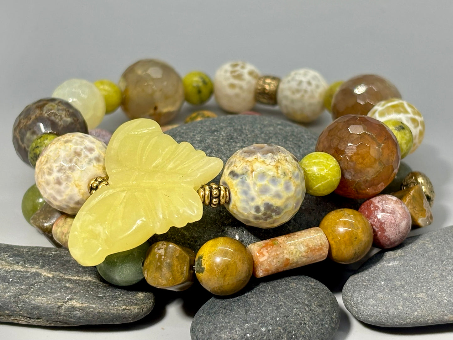 Boho Jasper Jade Agate Stretch Bracelet Set