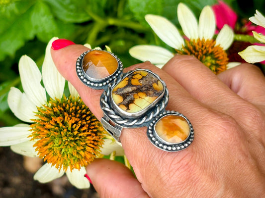 Sterling Silver Bamboo Mountain Turquoise Rutile Quartz Adjustable Ring