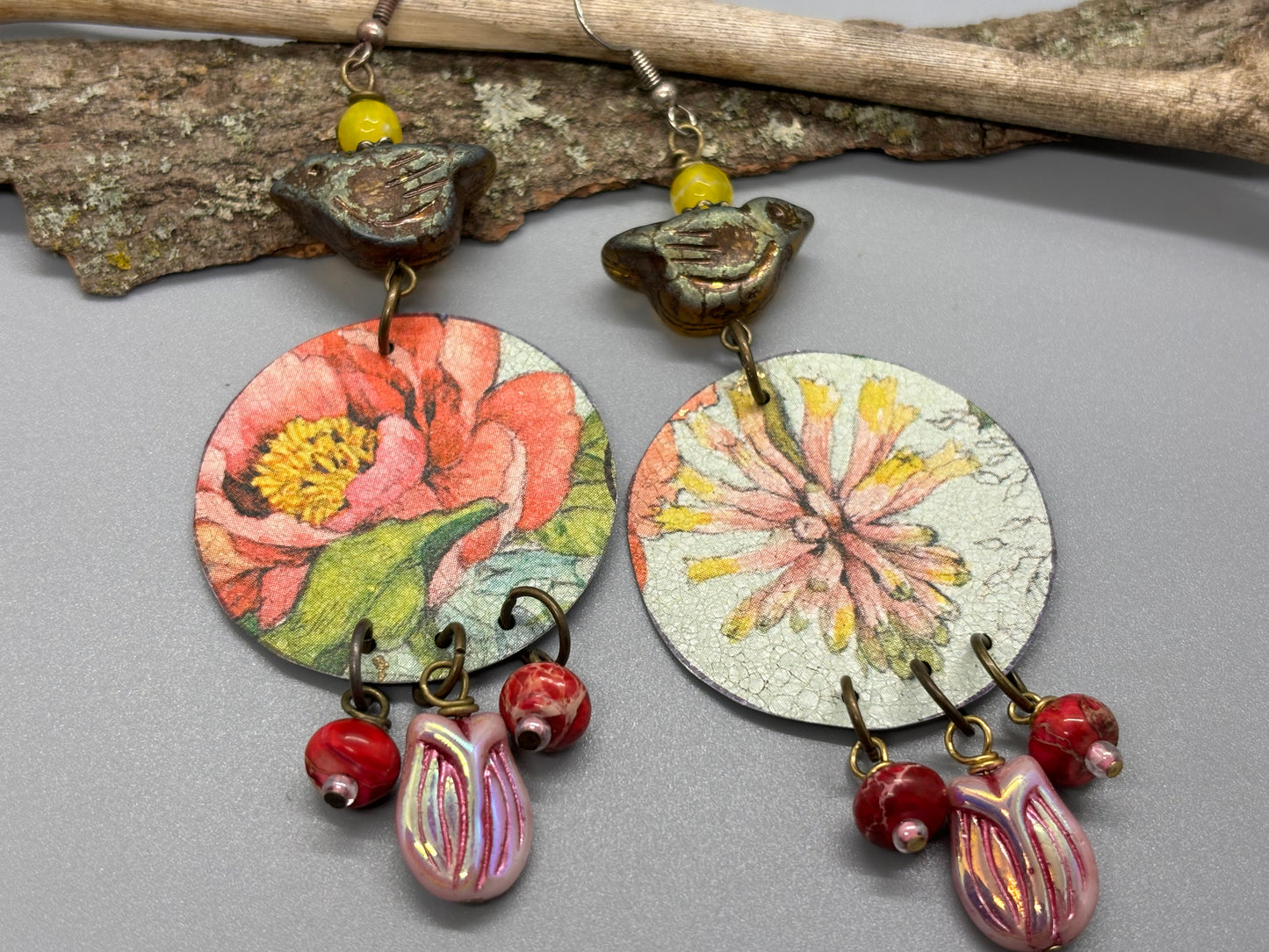 Flower Power Birdie Dangle Earrings