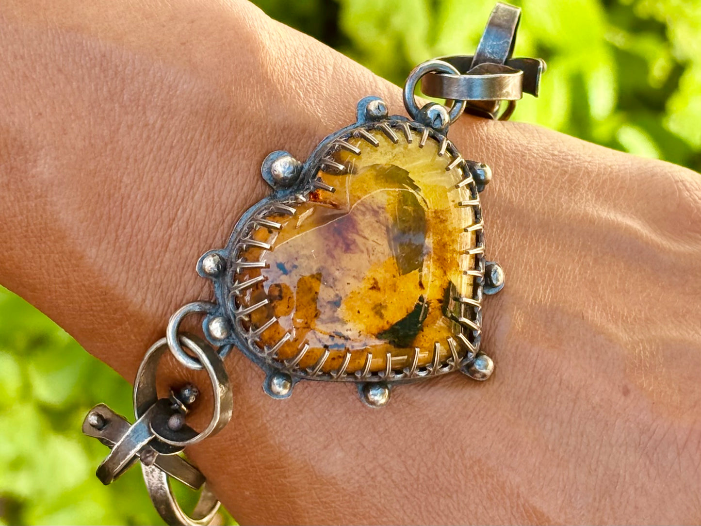 Sterling Silver Amber Heart Bracelet