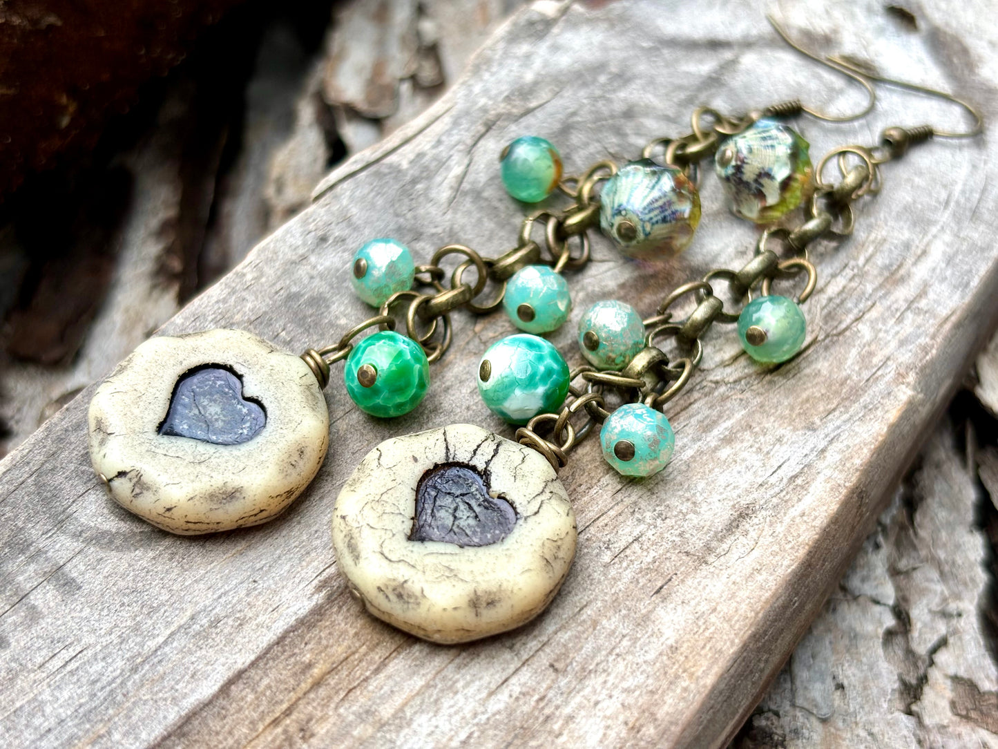 Mint Green Heart Beaded Earrings