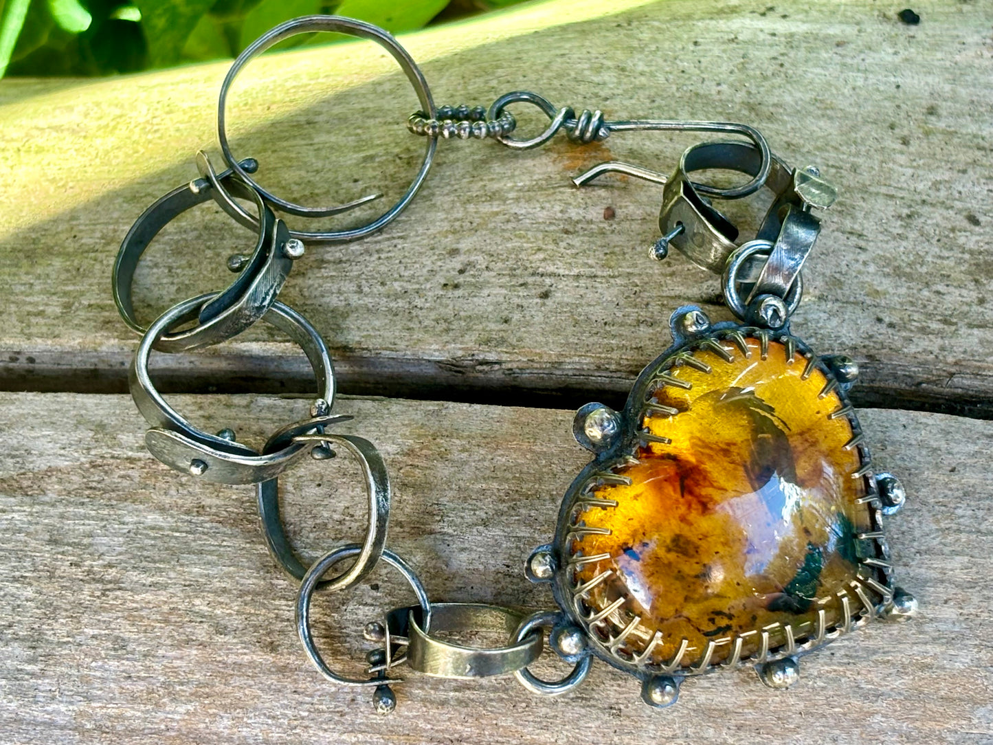 Sterling Silver Amber Heart Bracelet