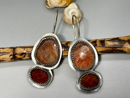 Sunstone Carnelian Sterling Silver Earrings