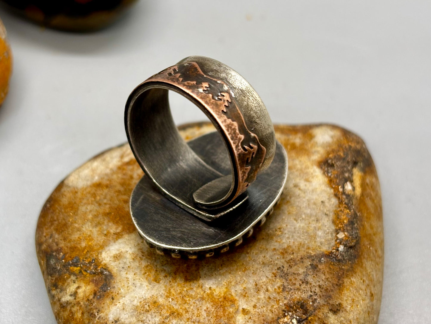 Sterling Silver  Copper Hubei Turquoise Adjustable Ring