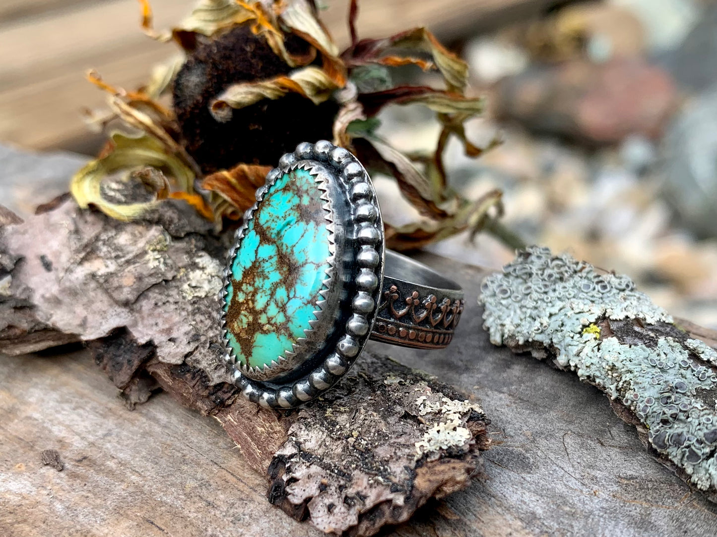 Sterling Silver Copper Hubei Turquoise Ring (F)