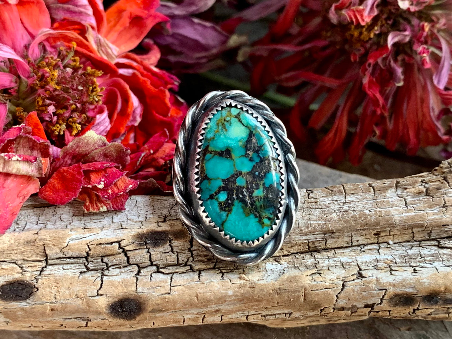 Sterling Silver Copper Hubei Turquoise Adjustable Ring (C)