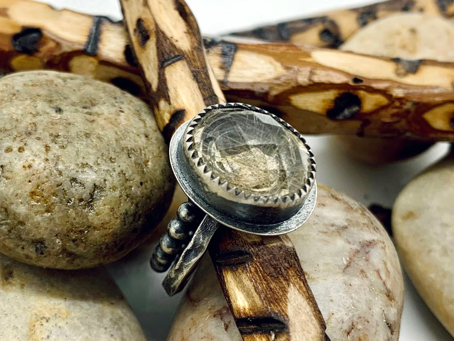 Golden Rutile Quartz Sterling Stacker Ring Sz. 7 (2pc.)