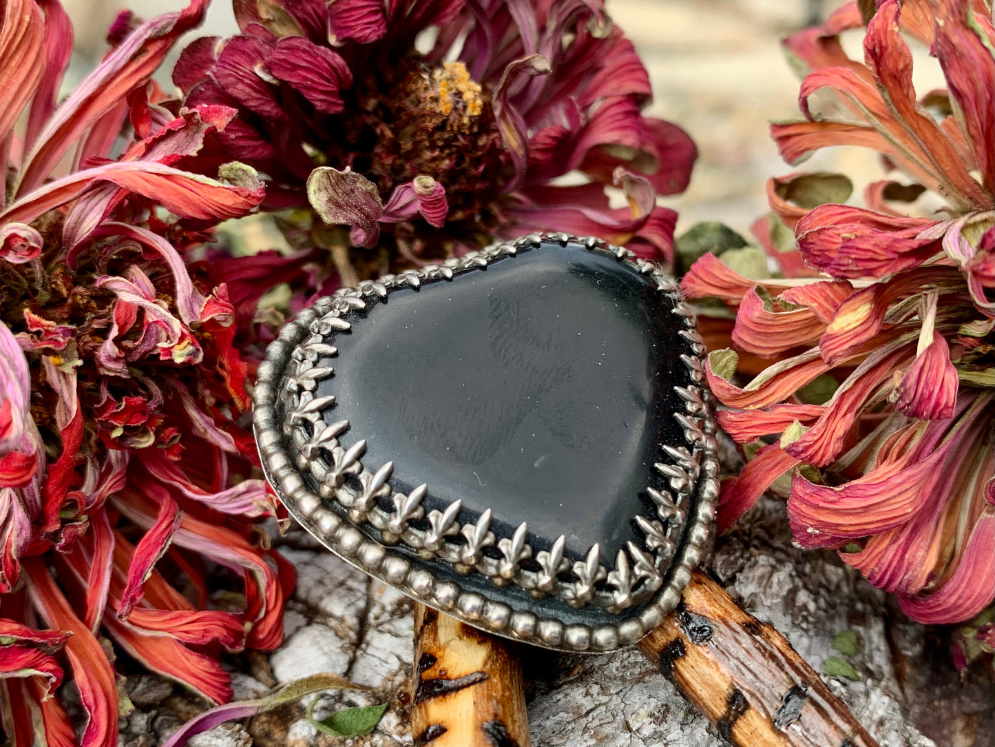 Sterling Silver Black Obsidian Heart Ring #1