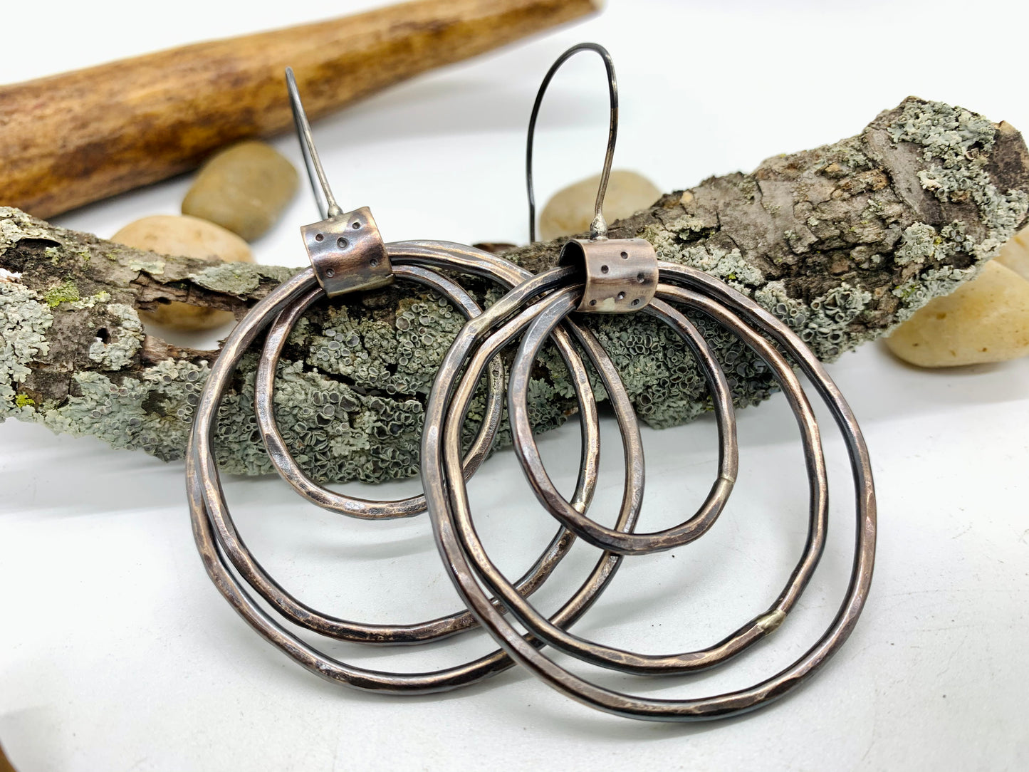 Oxidized Bronze Triple Hoop Earrings