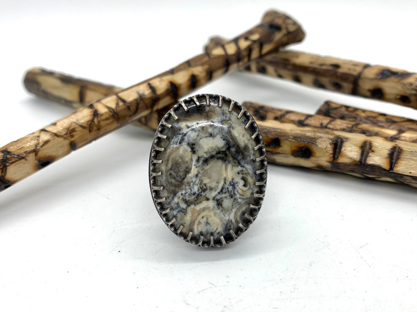 Sterling Silver Crazy Lace Agate Adjustable Ring