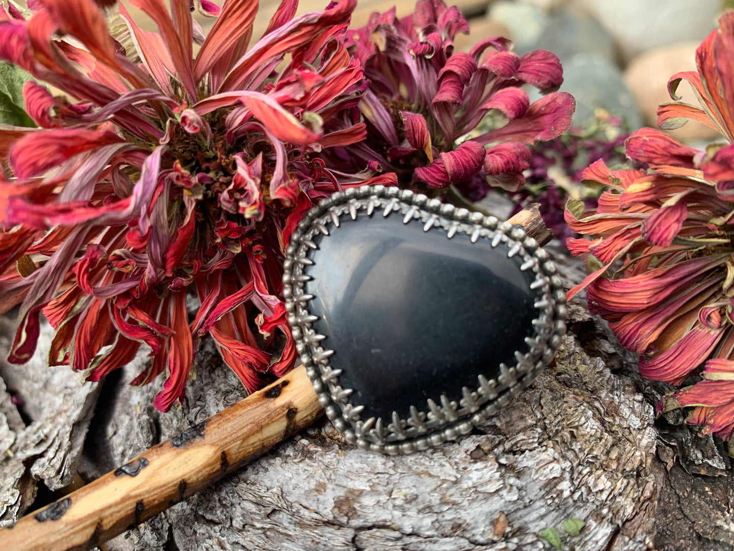 Sterling Silver Black Obsidian Heart Ring #1