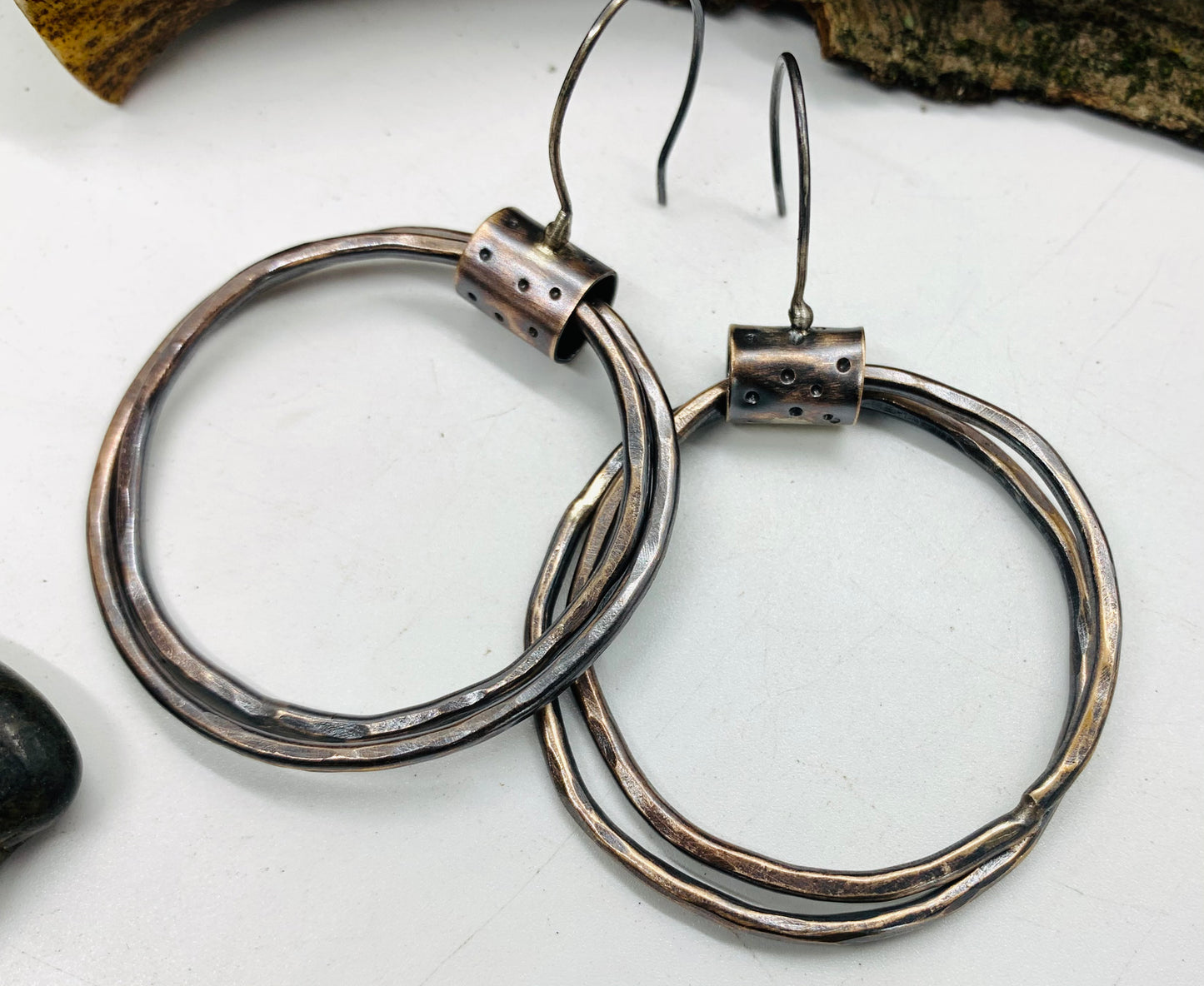 Oxidized Bronze Double Dangle Hoop Earrings # 3