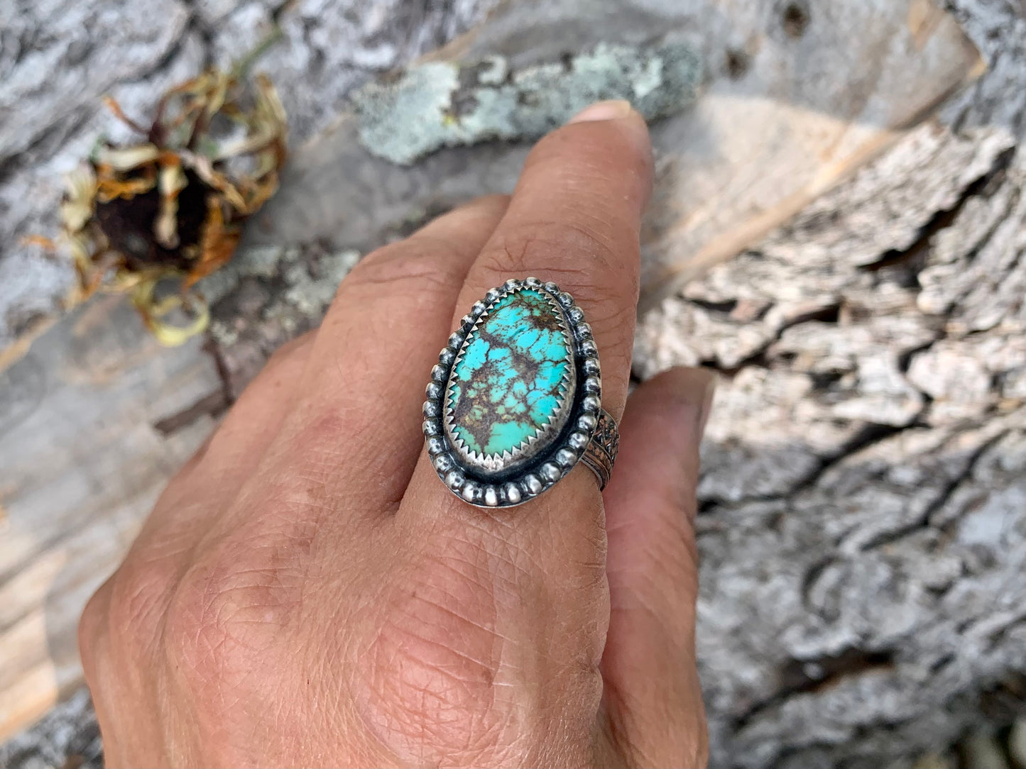 Sterling Silver Copper Hubei Turquoise Adjustable Ring (E)