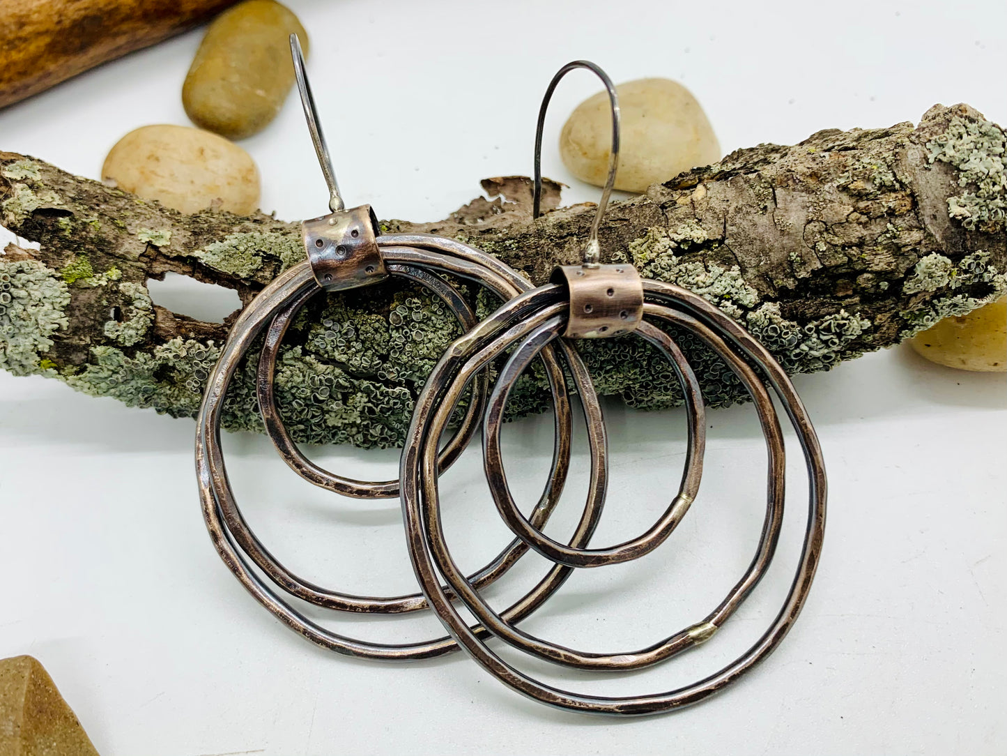 Oxidized Bronze Triple Hoop Earrings