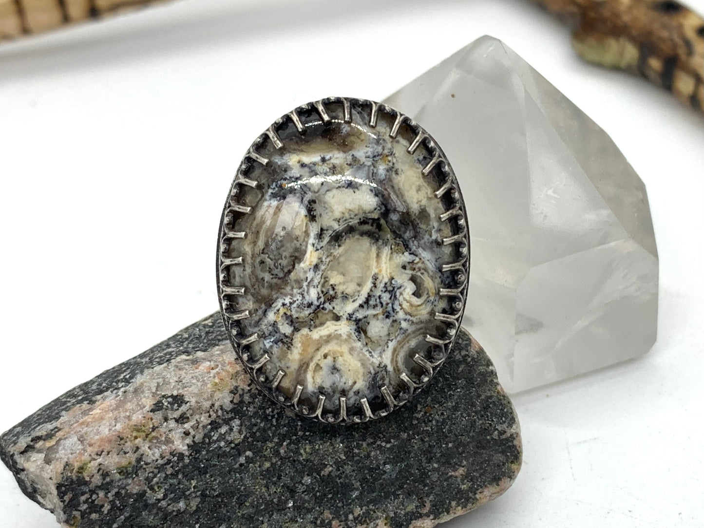 Sterling Silver Crazy Lace Agate Adjustable Ring