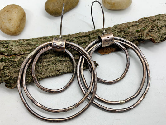Oxidized Bronze Triple Hoop Earrings