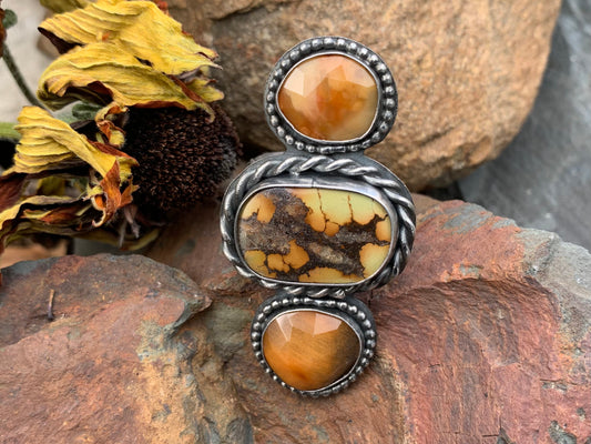 Sterling Silver Bamboo Mountain Turquoise Rutile Quartz Adjustable Ring