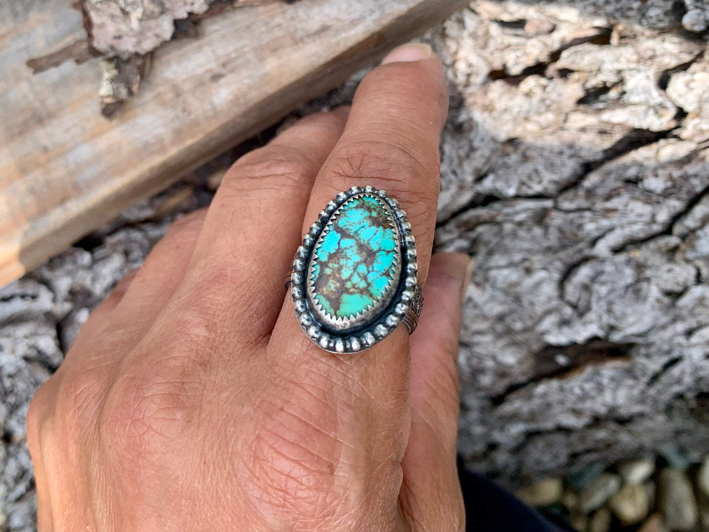 Sterling Silver Copper Hubei Turquoise Ring (F)