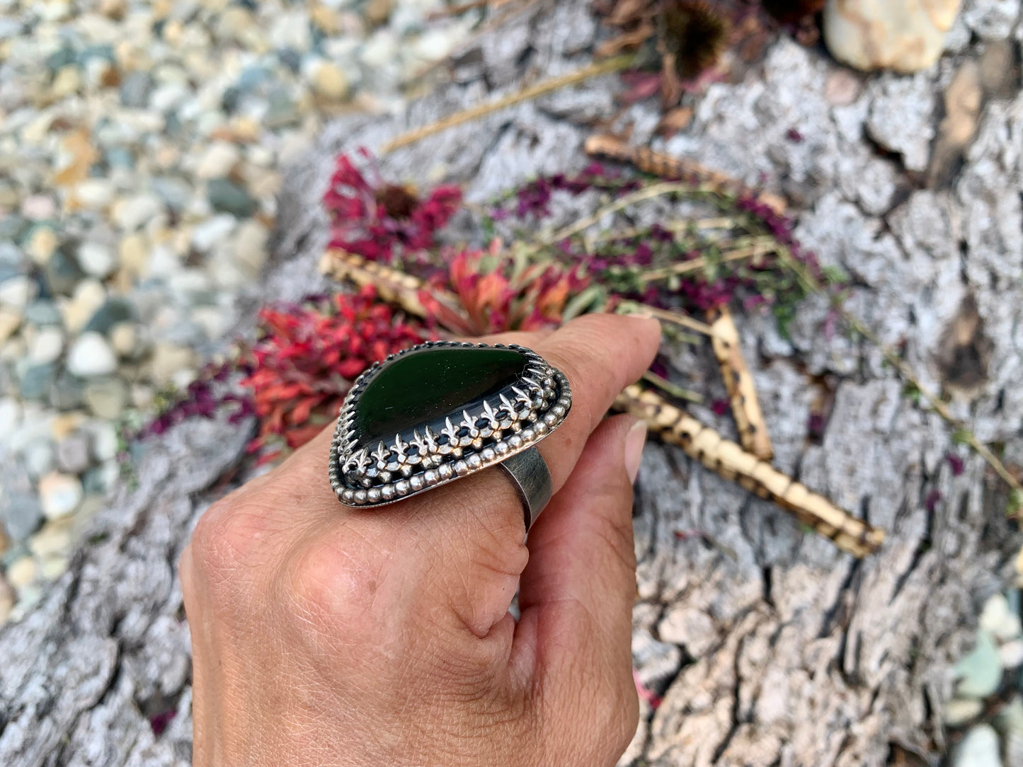 Sterling Silver Black Obsidian Heart Ring #1