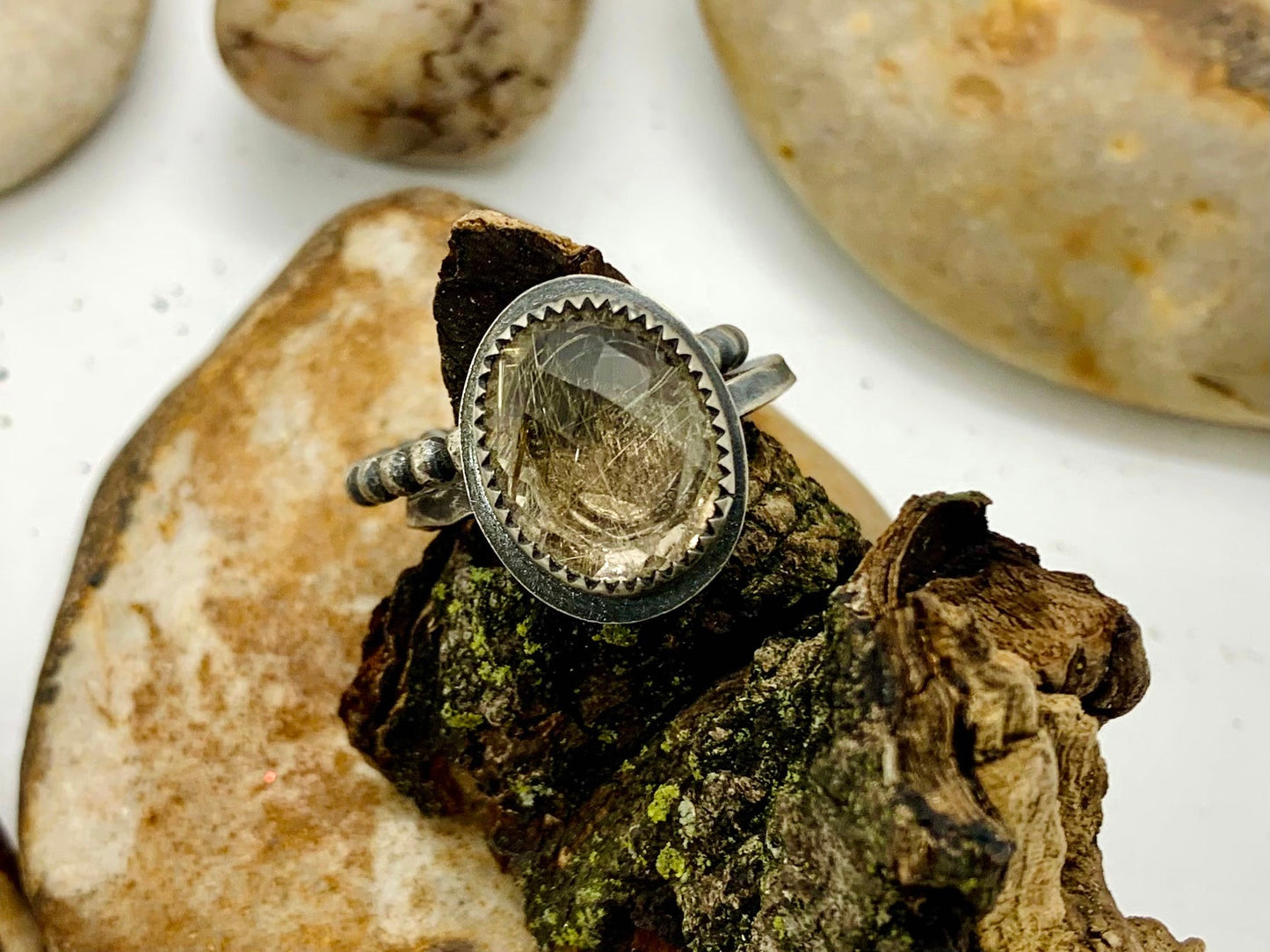 Golden Rutile Quartz Sterling Stacker Ring Sz. 7 (2pc.)