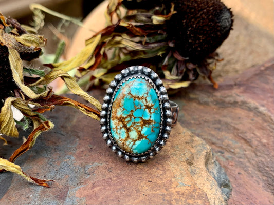 Sterling Silver Copper Hubei Turquoise Adjustable Ring (E)