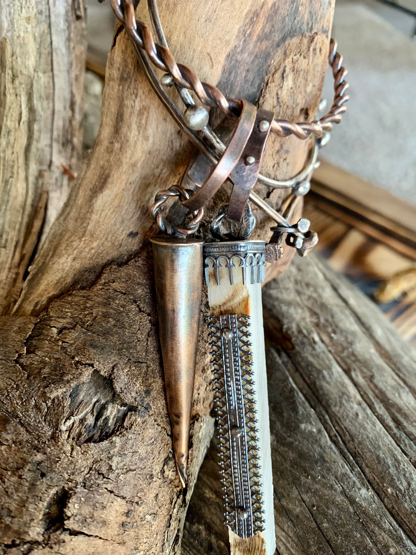 Rams Horn Sterling Silver Copper Stack Bracelet