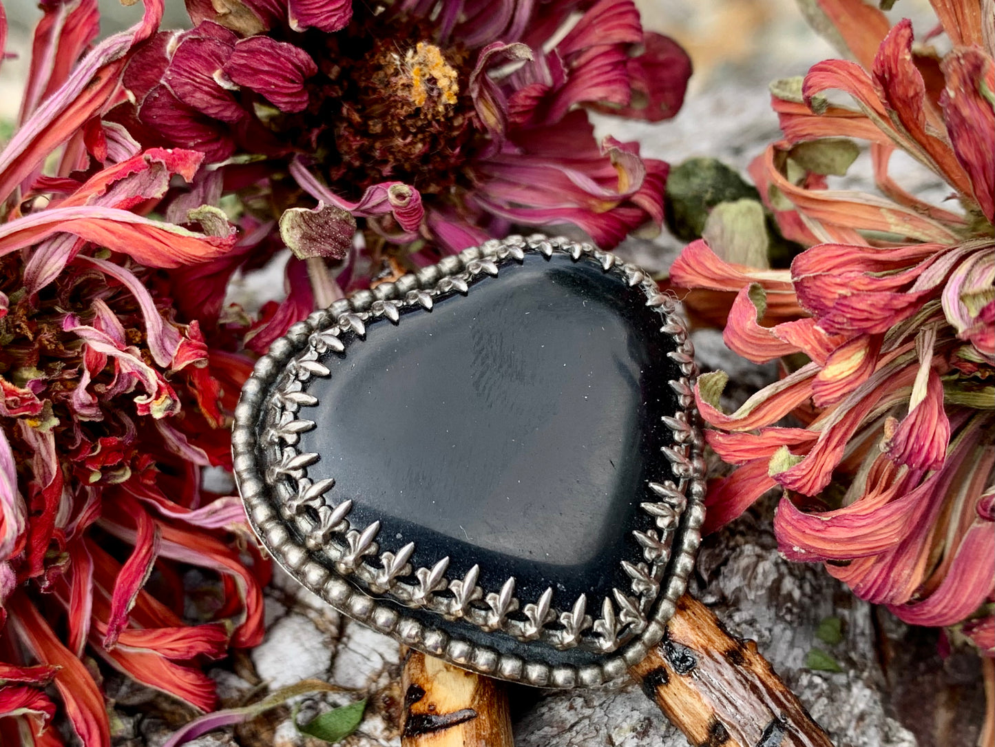 Sterling Silver Black Obsidian Heart Ring #1