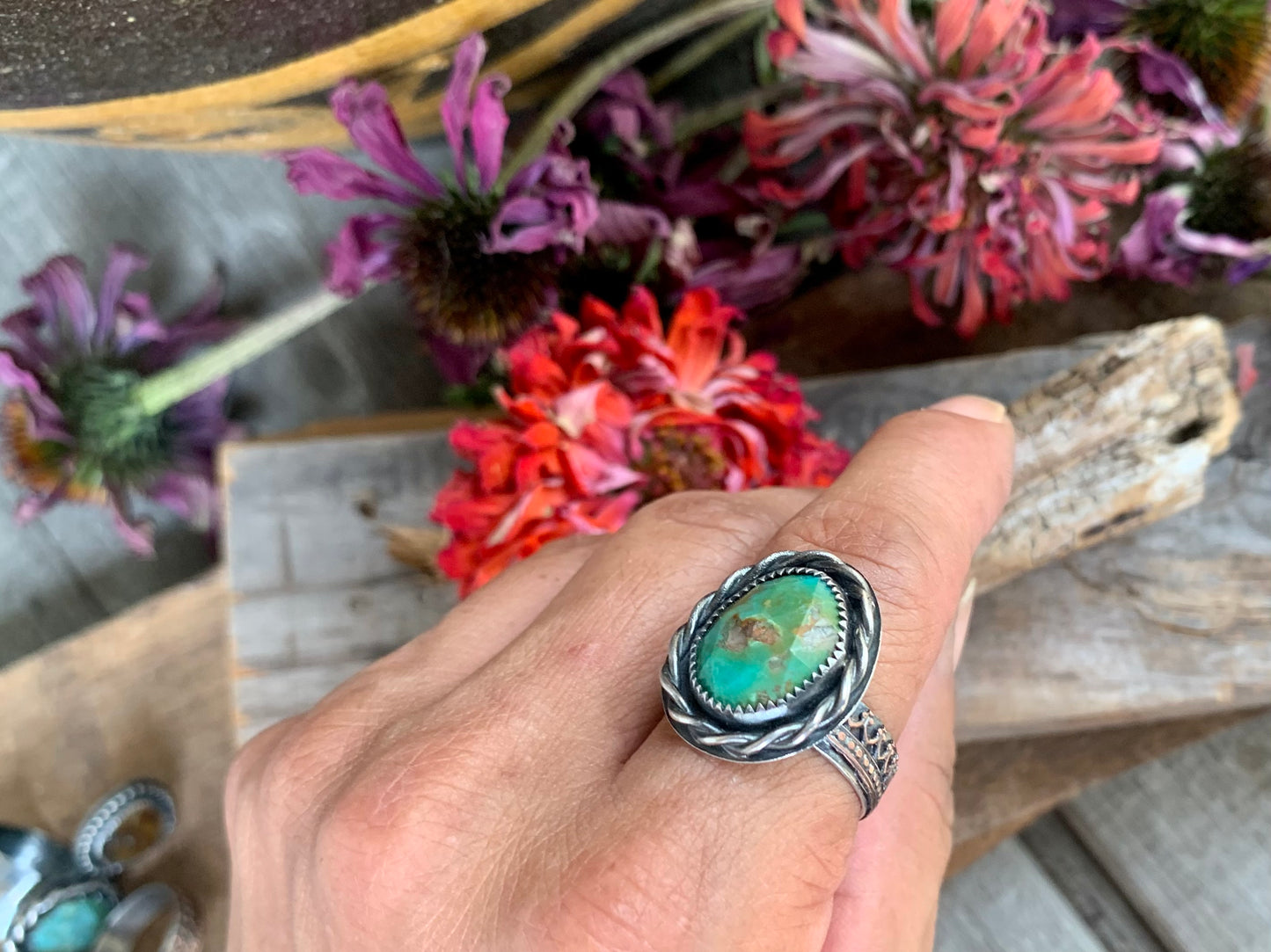 Sterling Silver Copper Hubei Turquoise Adjustable Ring (2)