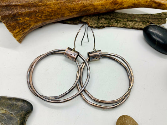 Oxidized Bronze Double Dangle Hoop Earrings # 3