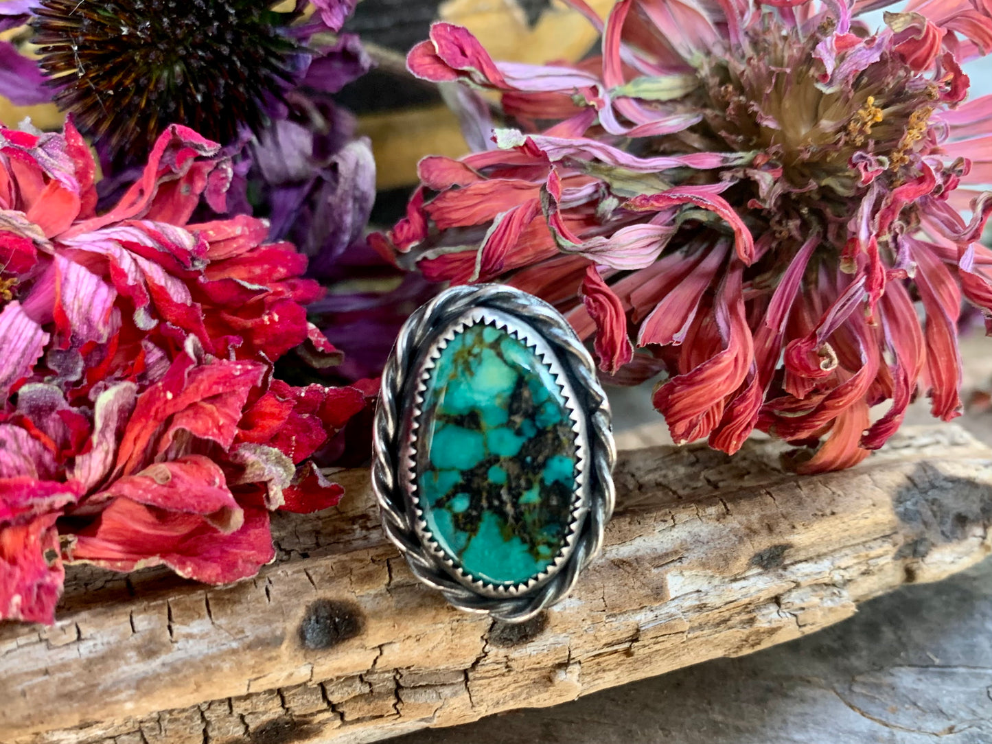 Sterling Silver Copper Hubei Turquoise Adjustable Ring (C)