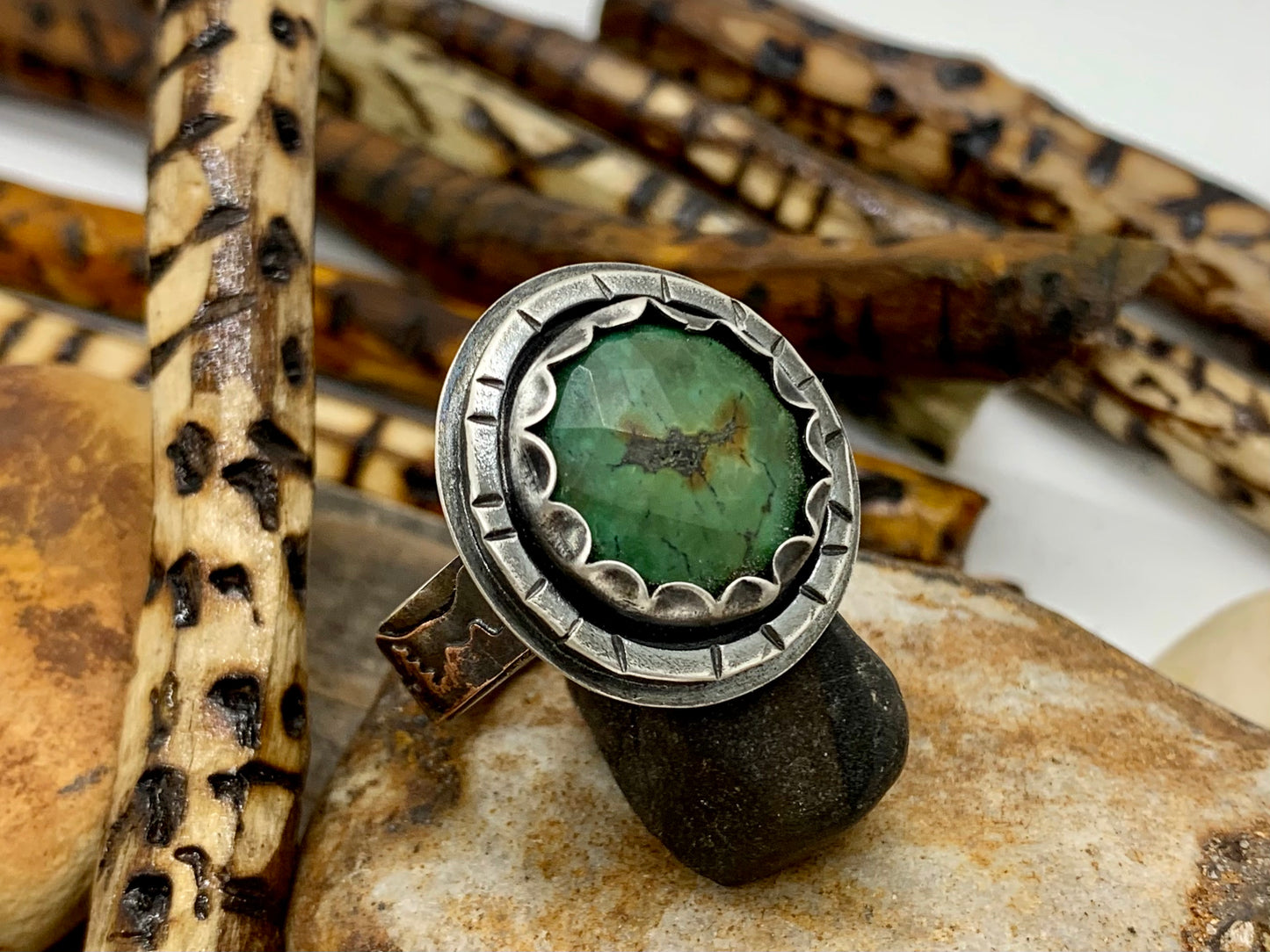 Sterling Silver Copper Hubei Turquoise Adjustable Ring (3)