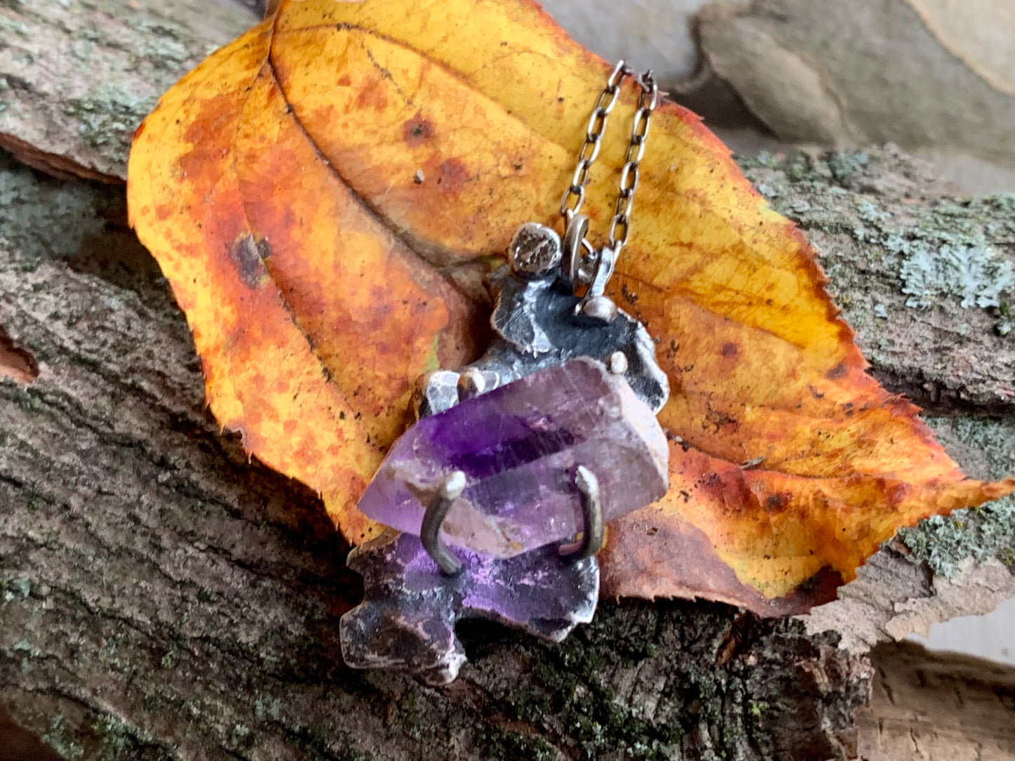 Sterling Silver  Amethyst Crystal Treasure Necklace # 7