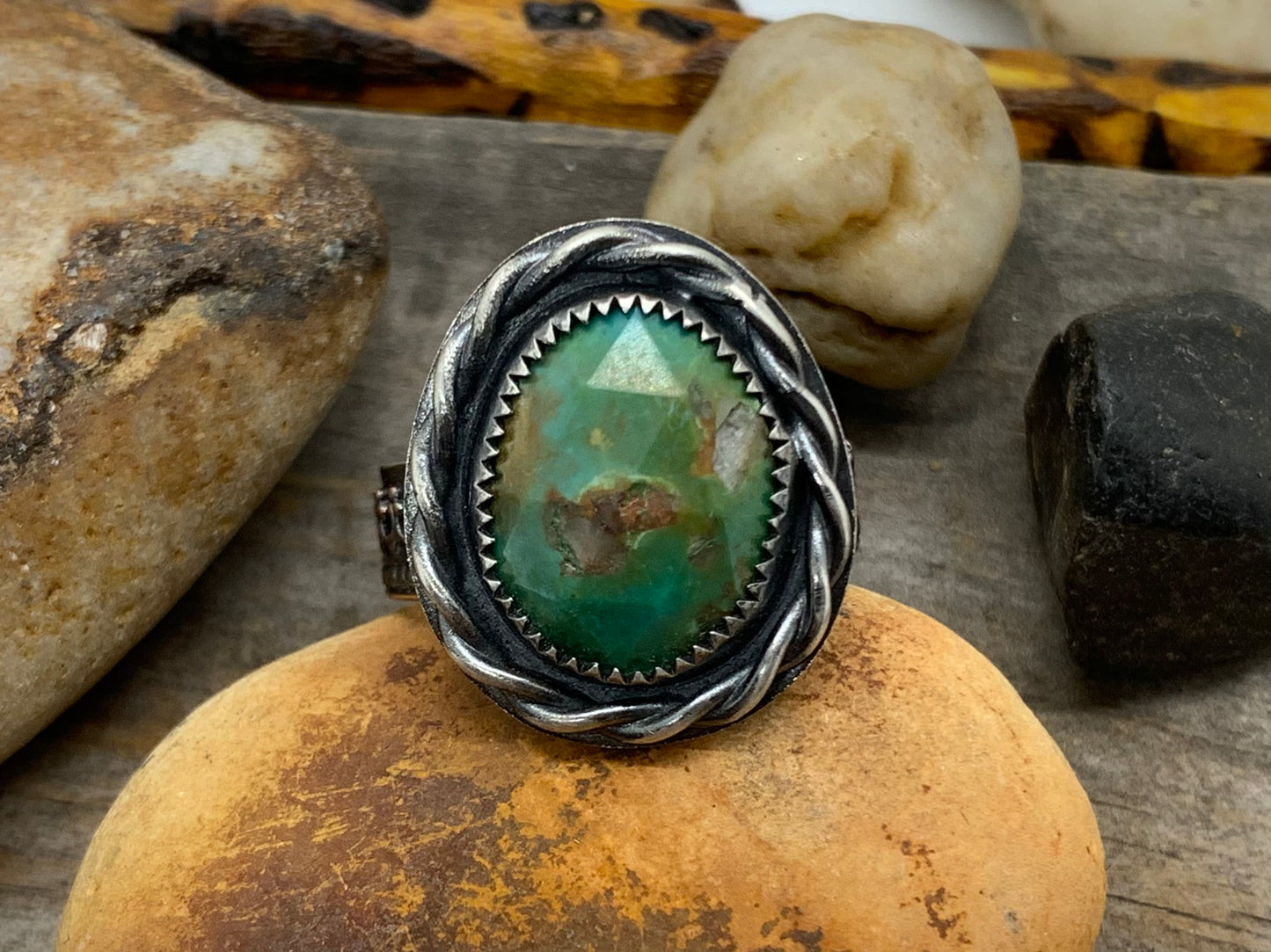 Sterling Silver Copper Hubei Turquoise Adjustable Ring (2)