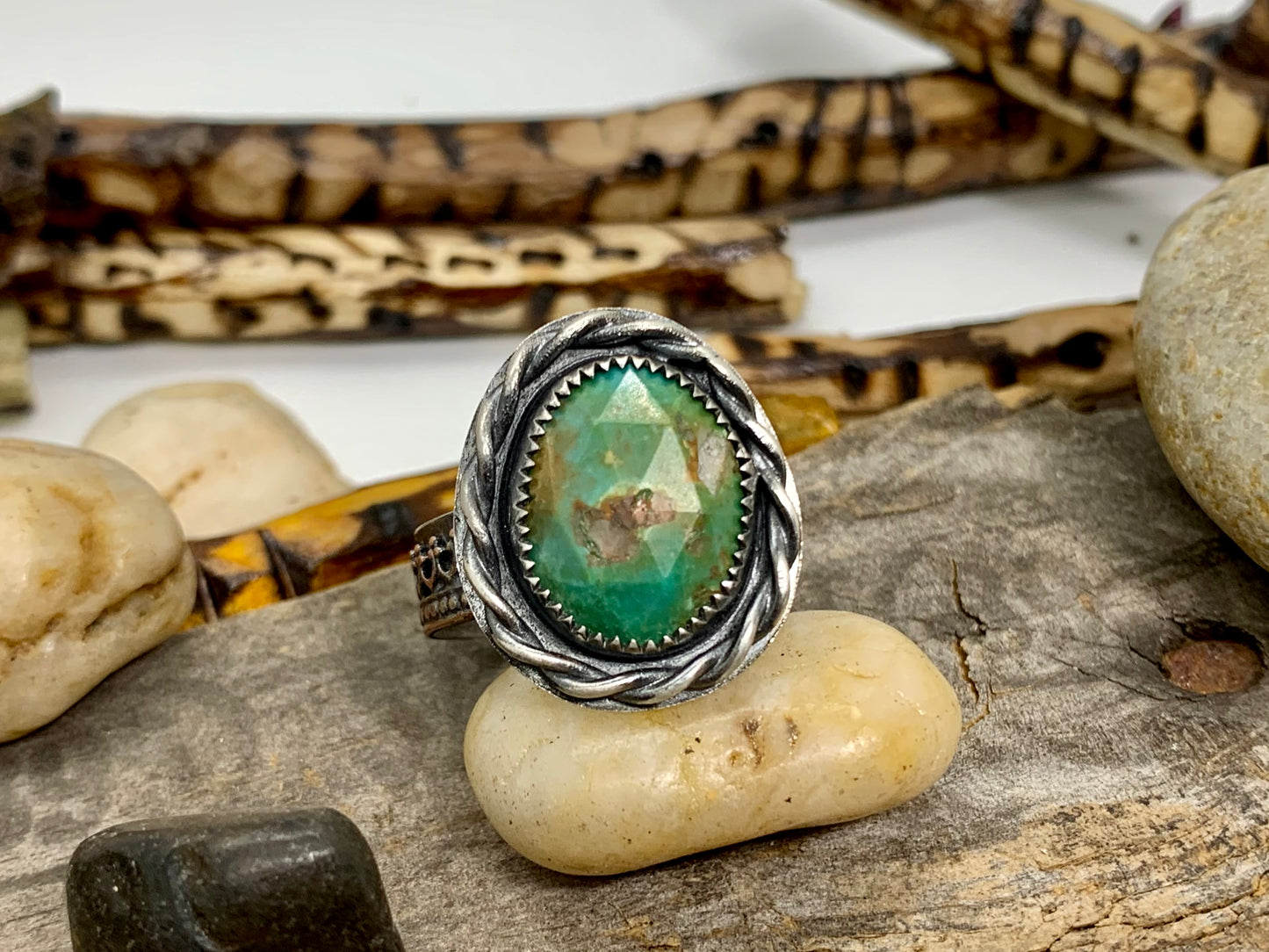 Sterling Silver Copper Hubei Turquoise Adjustable Ring (2)