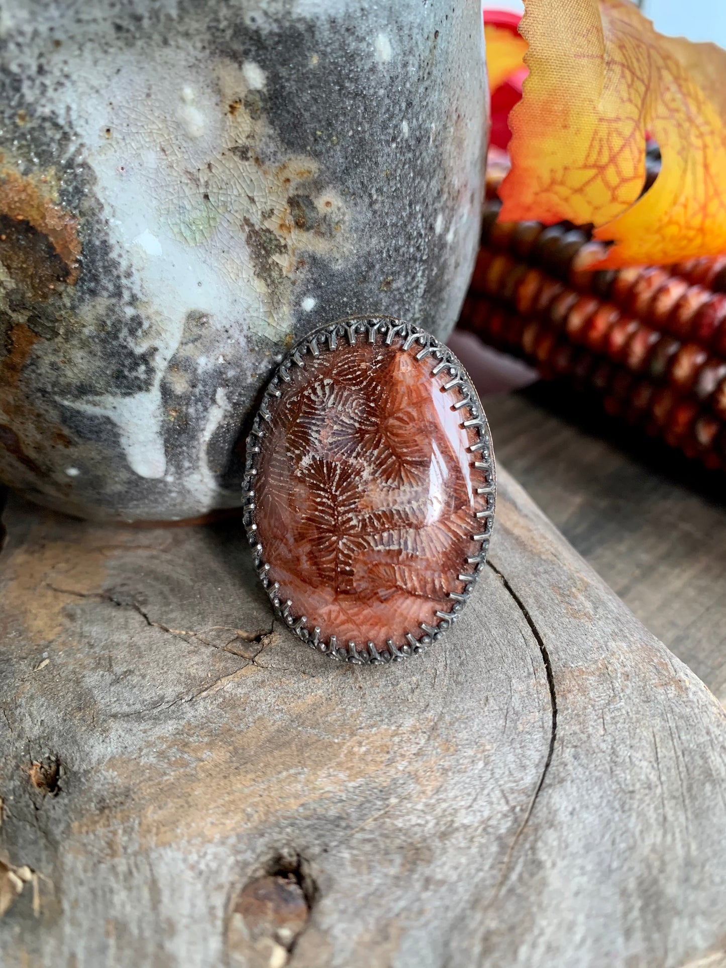 Sterling Silver Fossil Adjustable Ring