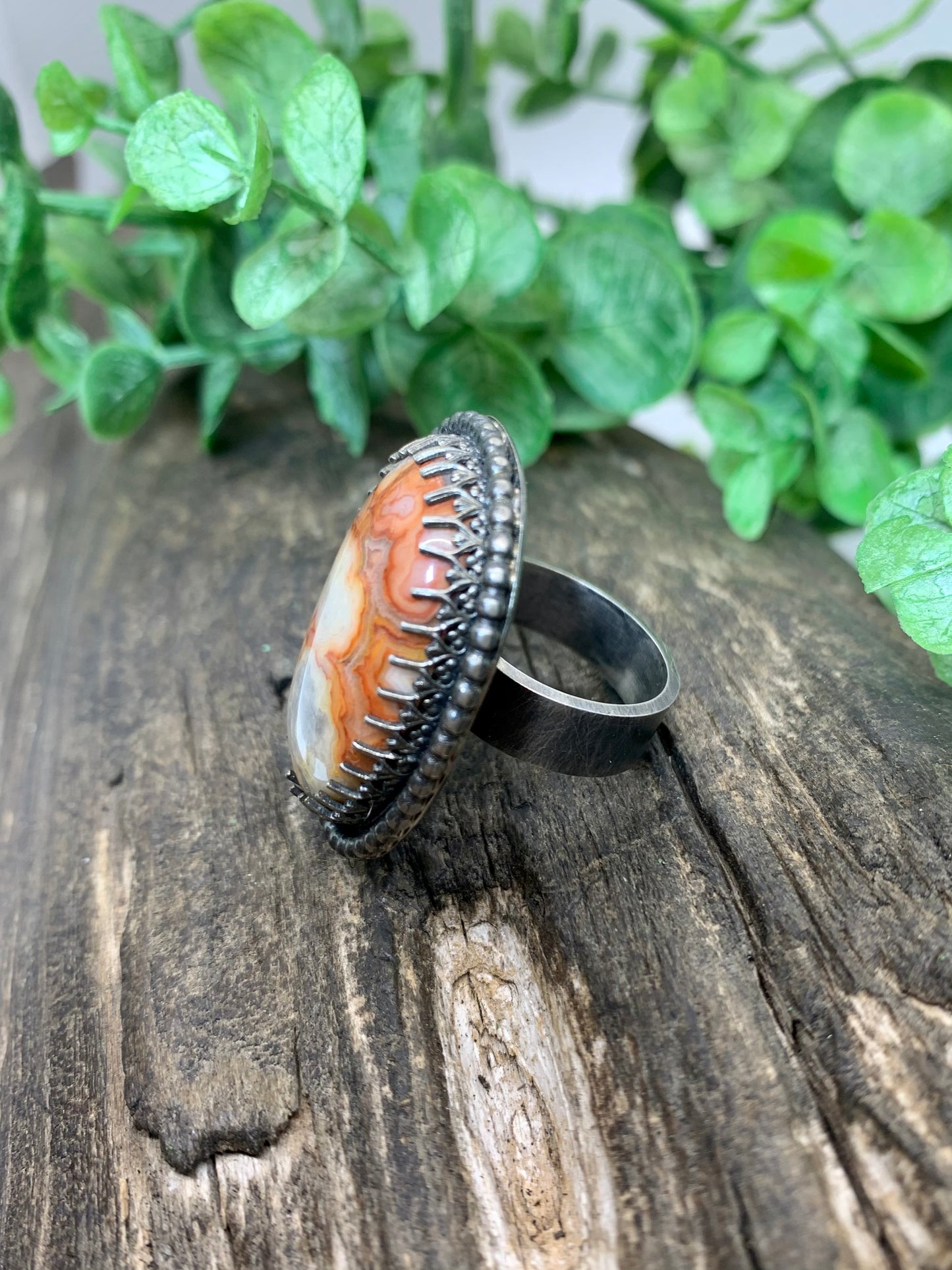 Crazy Lace Agate Sterling Silver Custom size Ring