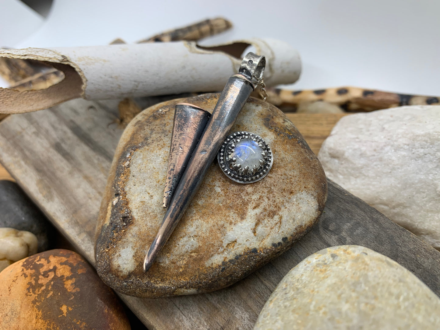 Sterling Silver Copper Double Cone Moonstone Necklace