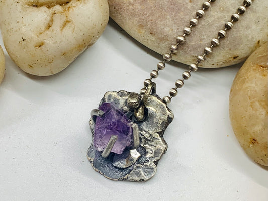 Sterling Silver Raw Amethyst Crystal Treasure Necklace # 3