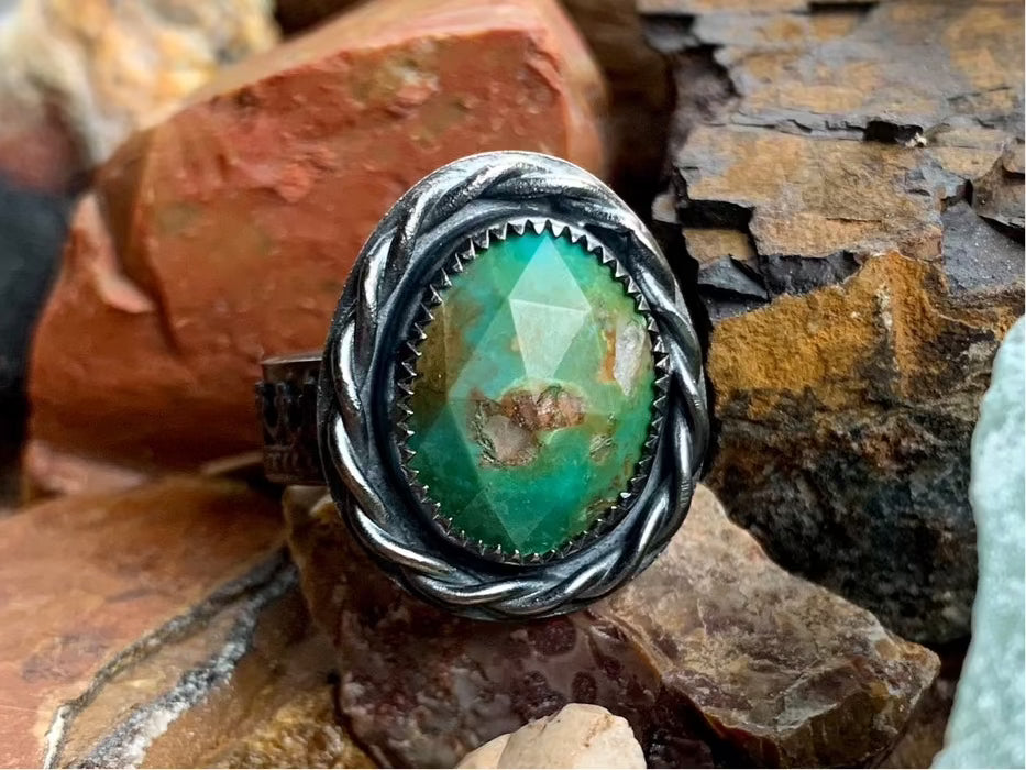 Sterling Silver Copper Hubei Turquoise Adjustable Ring (2)