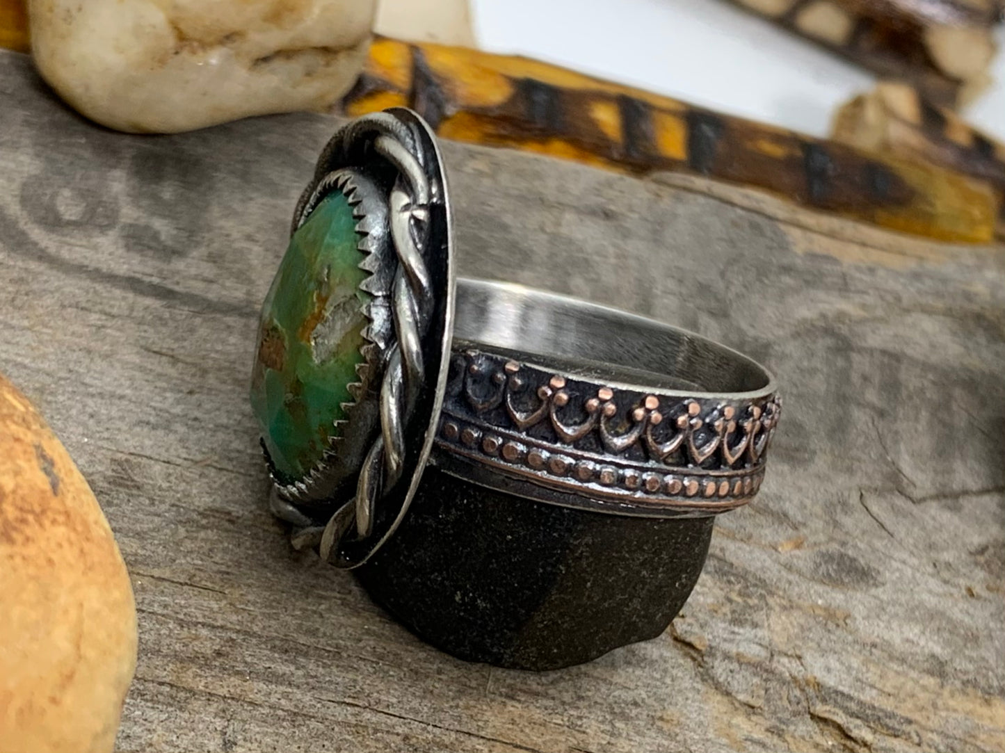 Sterling Silver Copper Hubei Turquoise Adjustable Ring (2)