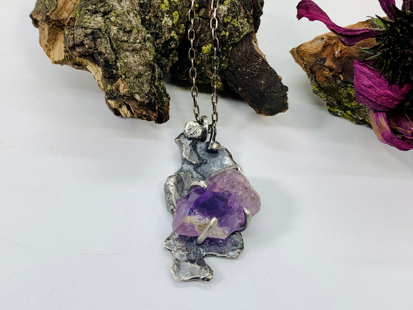 Sterling Silver  Amethyst Crystal Treasure Necklace # 7