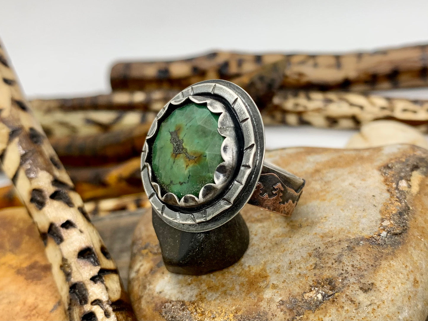 Sterling Silver Copper Hubei Turquoise Adjustable Ring (3)