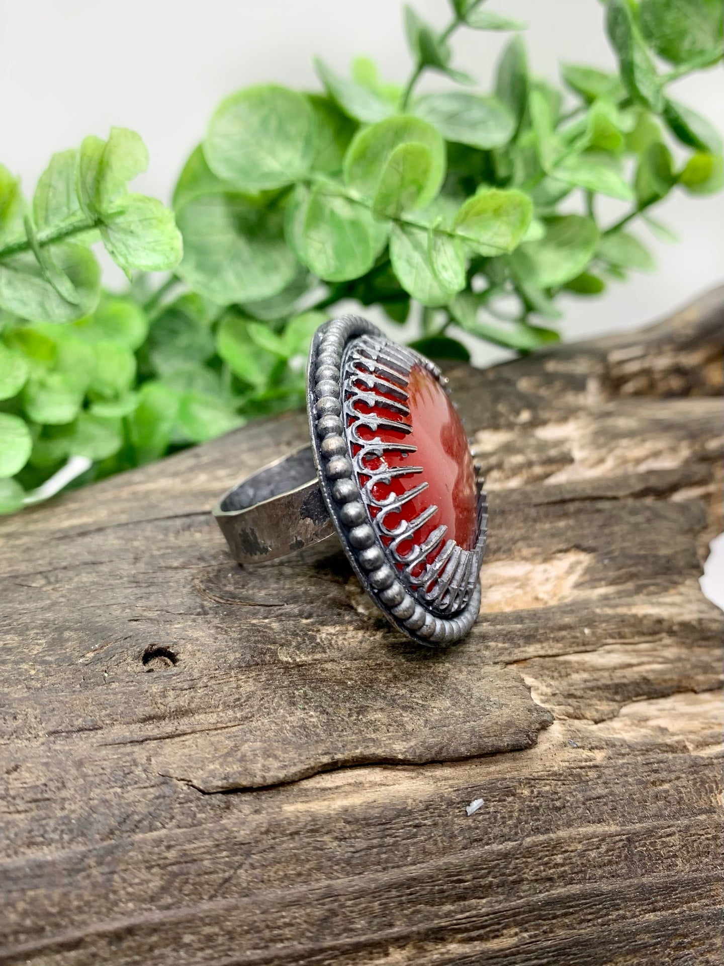 Natural Red Jasper dyed Sterling Silver Custom sized ring