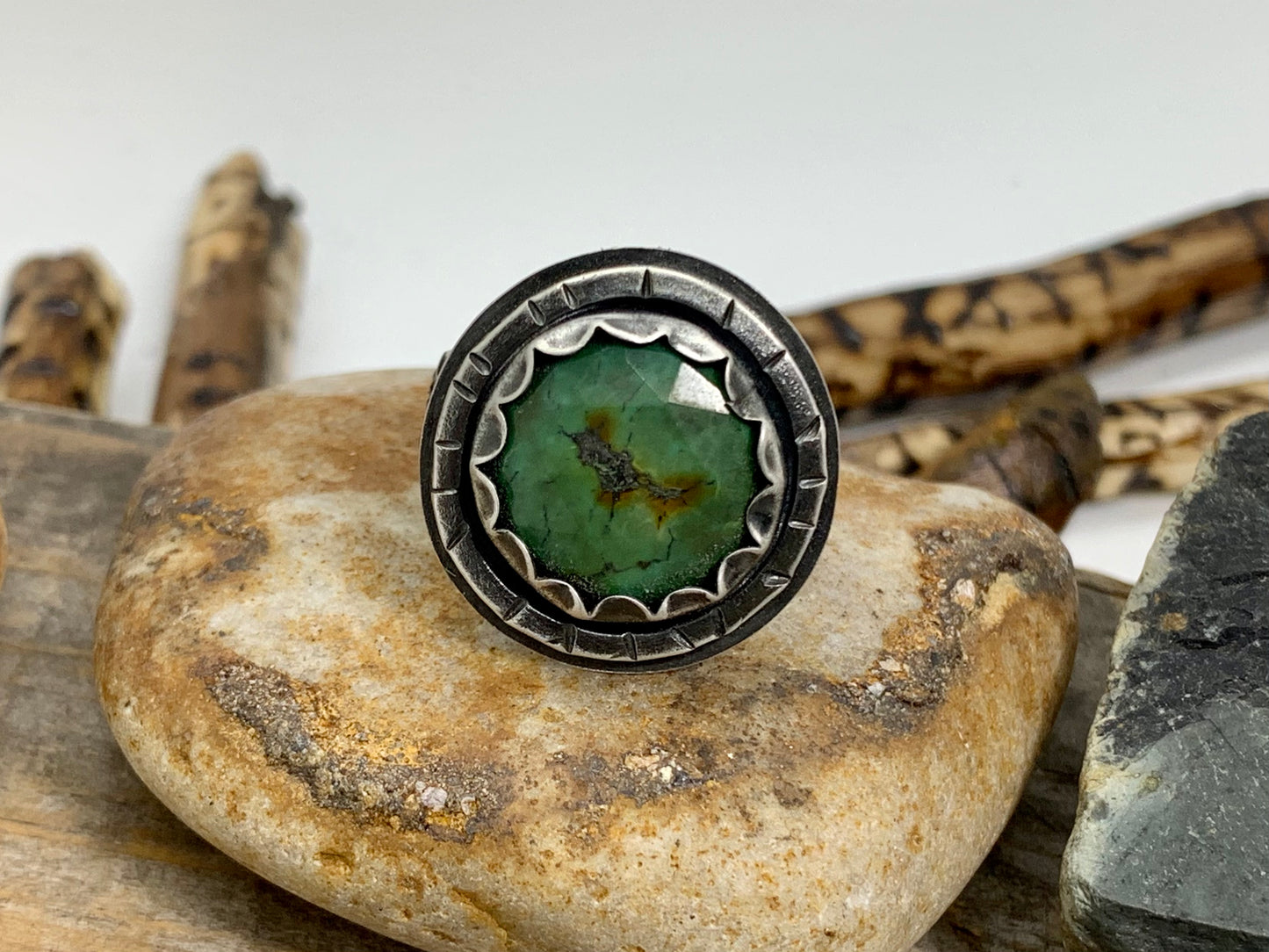 Sterling Silver Copper Hubei Turquoise Adjustable Ring (3)