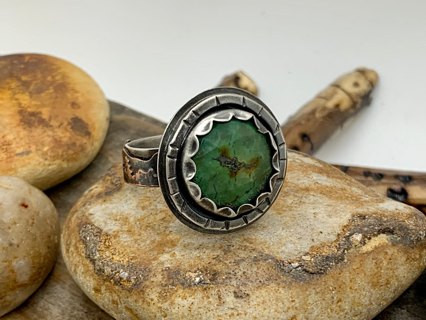 Sterling Silver Copper Hubei Turquoise Adjustable Ring (3)