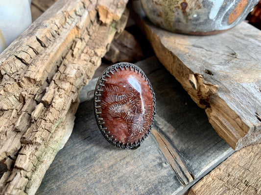 Sterling Silver Fossil Adjustable Ring