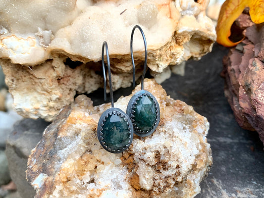 Fall Collection Sterling Silver Rose Cut Moss Agate Earrings