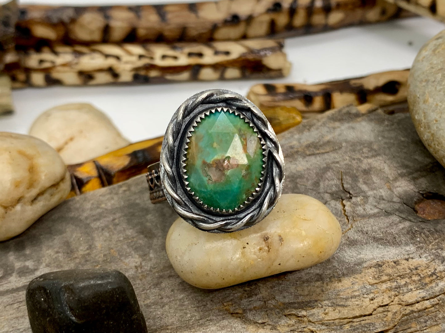 Sterling Silver Copper Hubei Turquoise Adjustable Ring (2)