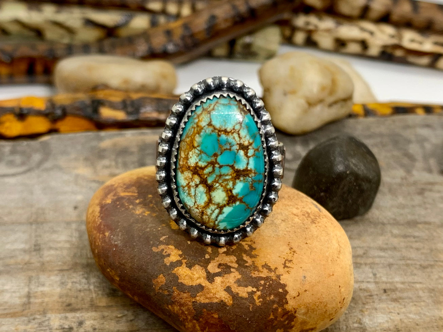 Sterling Silver Copper Hubei Turquoise Adjustable Ring (E)